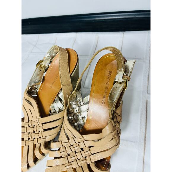 Banana Republic tan strappy wedge sandals size 7 - Picture 4 of 6
